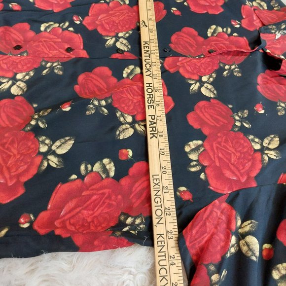 The Kooples Paris 100% Silk Women's Black and Red Rose Blouse Shirt Size 3 - Picture 4 of 9